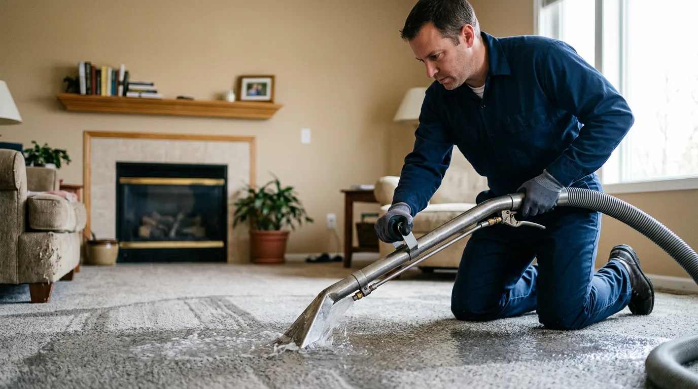 Water damage restoration technician working near Wakarusa, KS